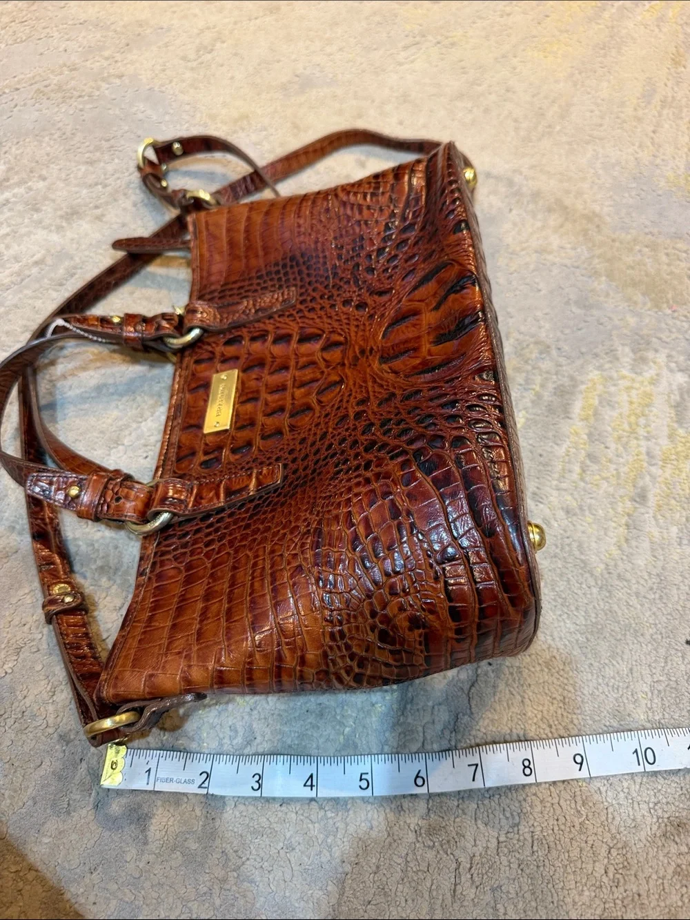 BRAHMIN BROWN/ PECAN EMBOSSED CROC LEATHER PURSE SHOULDER BAG, SATCHEL CROSSBODY